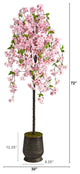 6' Cherry Blossom Artificial Tree, Ribbed Metal Planter