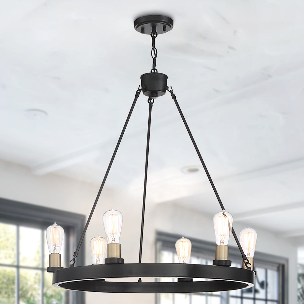 Farmhouse Vintage 6-Light Chandelier, Classic Black