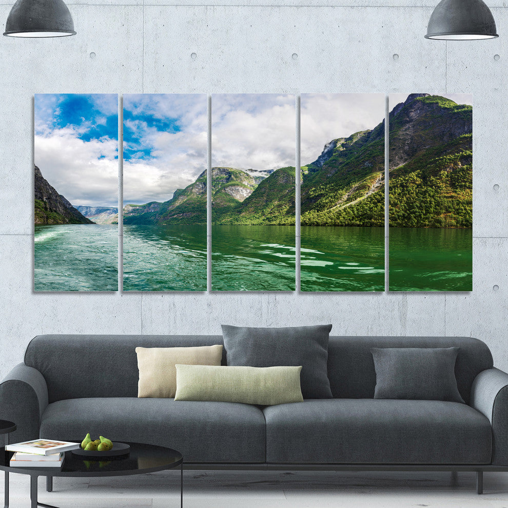 Green Lake Sognefjord Norway, Landscape Canvas Art Print, 60"x28", 5 Panels