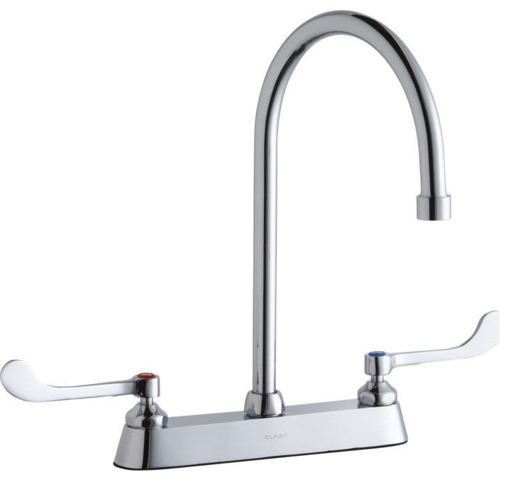 Elkay 8" Gooseneck Spout Double Handle Deck Mount Commercial Faucet, LK810GN08T4