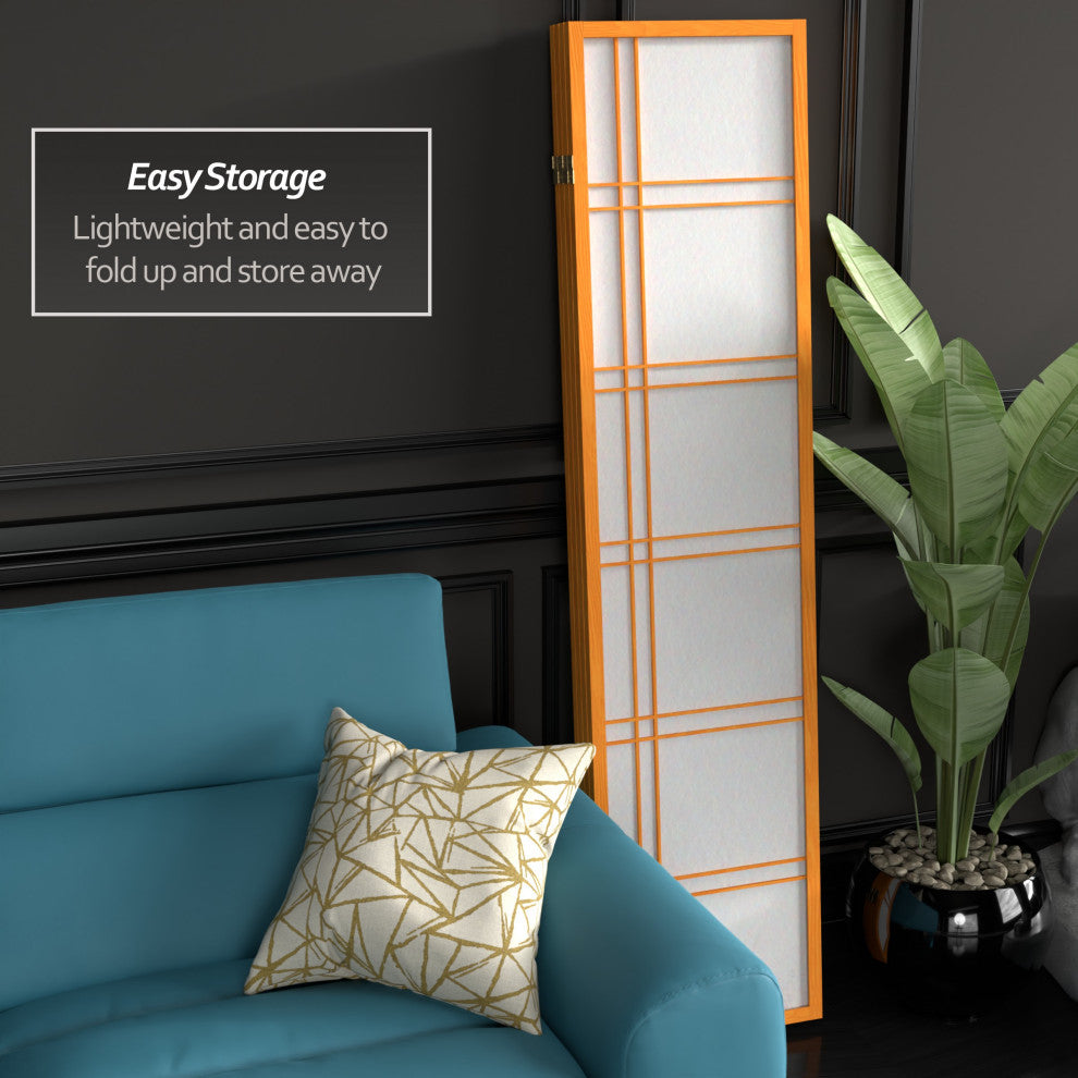 6' Tall Double Cross Shoji Screen, Honey, 4 Panels