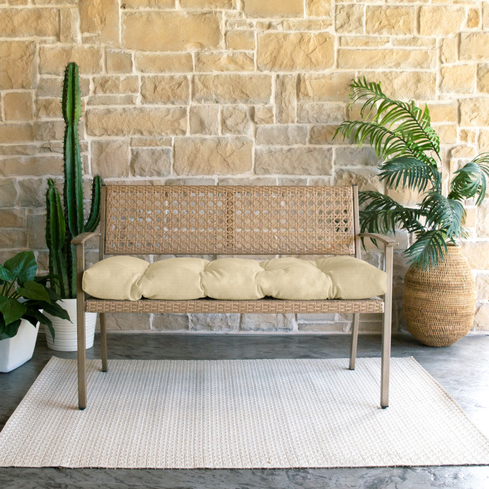 Sunbrella Canvas Indoor/Outdoor Tufted Bench Cushion, Beige, 55x18x2"