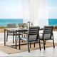 Crown 5-Piece Black Aluminum and Teak Outdoor Dining Set With Dark Gray Fabric