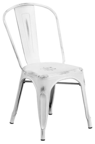 Bowery Hill Metal Dining Chair in Distressed White