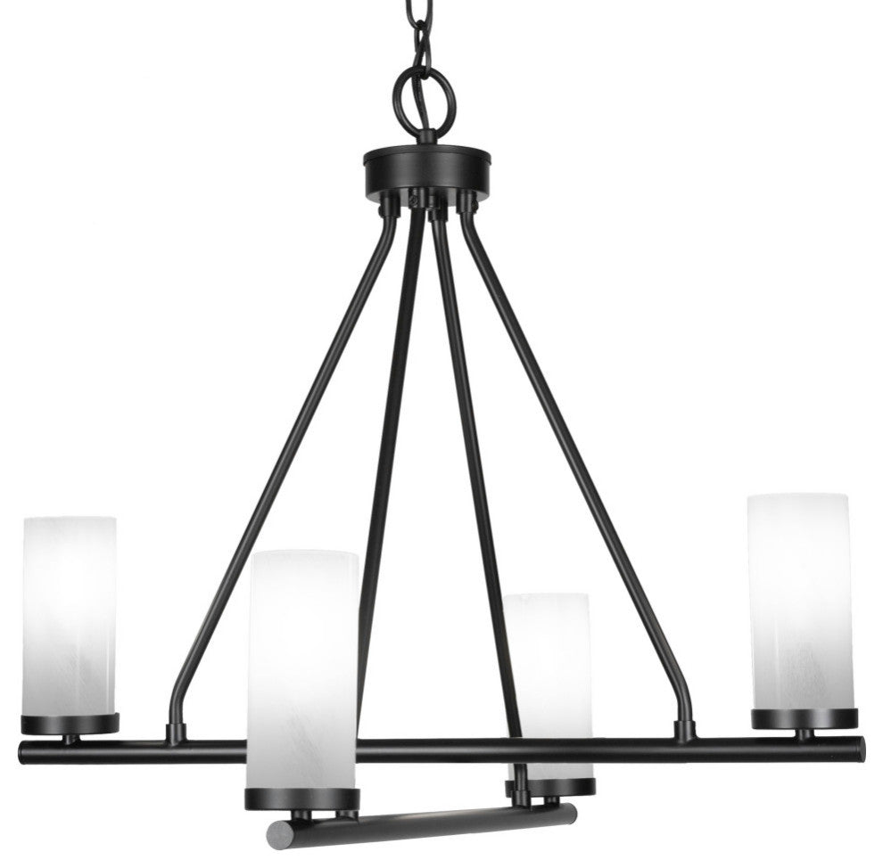 Trinity 4 Light Chandelier Shown, Matte Black Finish, 2.5" White Marble Glass