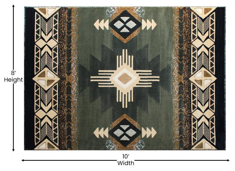 Mohave Collection Traditional Southwestern Style Area Rug, Sage, 8'' X 10''