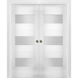 Interior Double Pocket Doors 48x80 in Opaque Glass | Sete 6003 White Silk