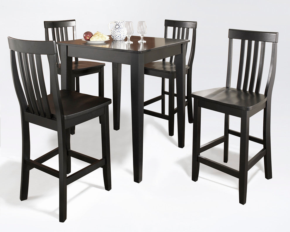 5-Piece Pub Dining Set With Tapered Leg and School House Stools