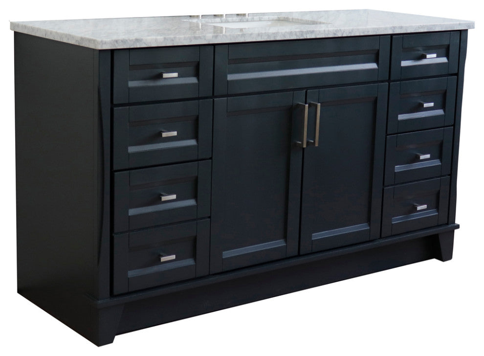 61" Single Sink Vanity, Dark Gray Finish And White Carrara Marble