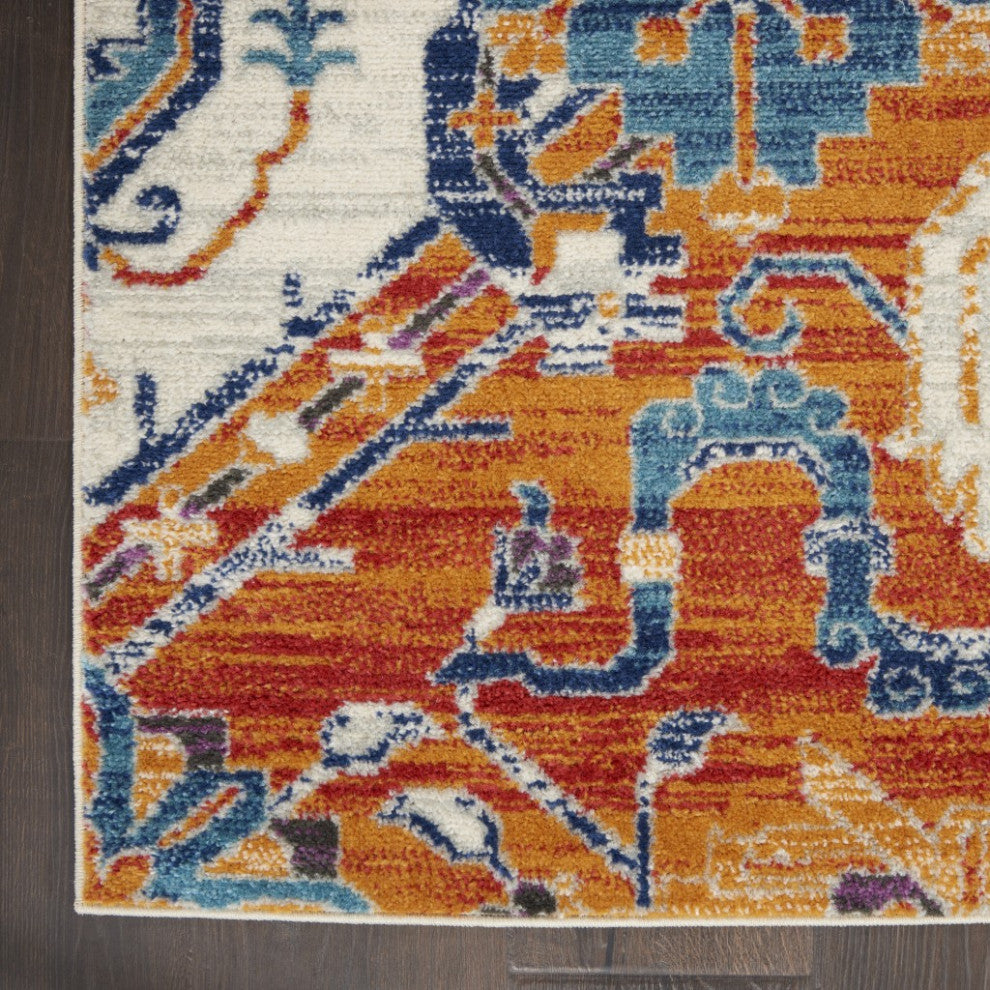 8" x 10" Ivory and Gold Floral Motif Area Rug