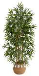 64" Bamboo Artificial Tree With Bamboo Trunks in Boho Chic Planter With Tassels