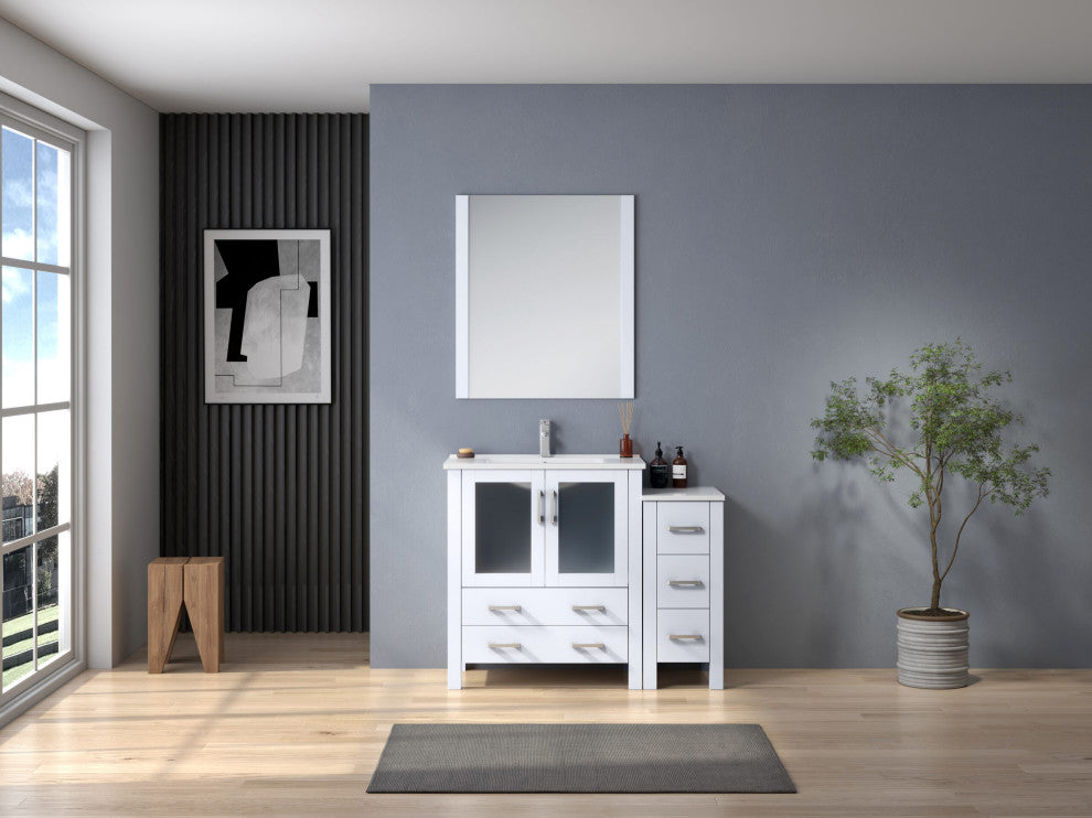 Volez 42" Single Vanity With Side Cabinet Top Square Sink, 28" Mirror