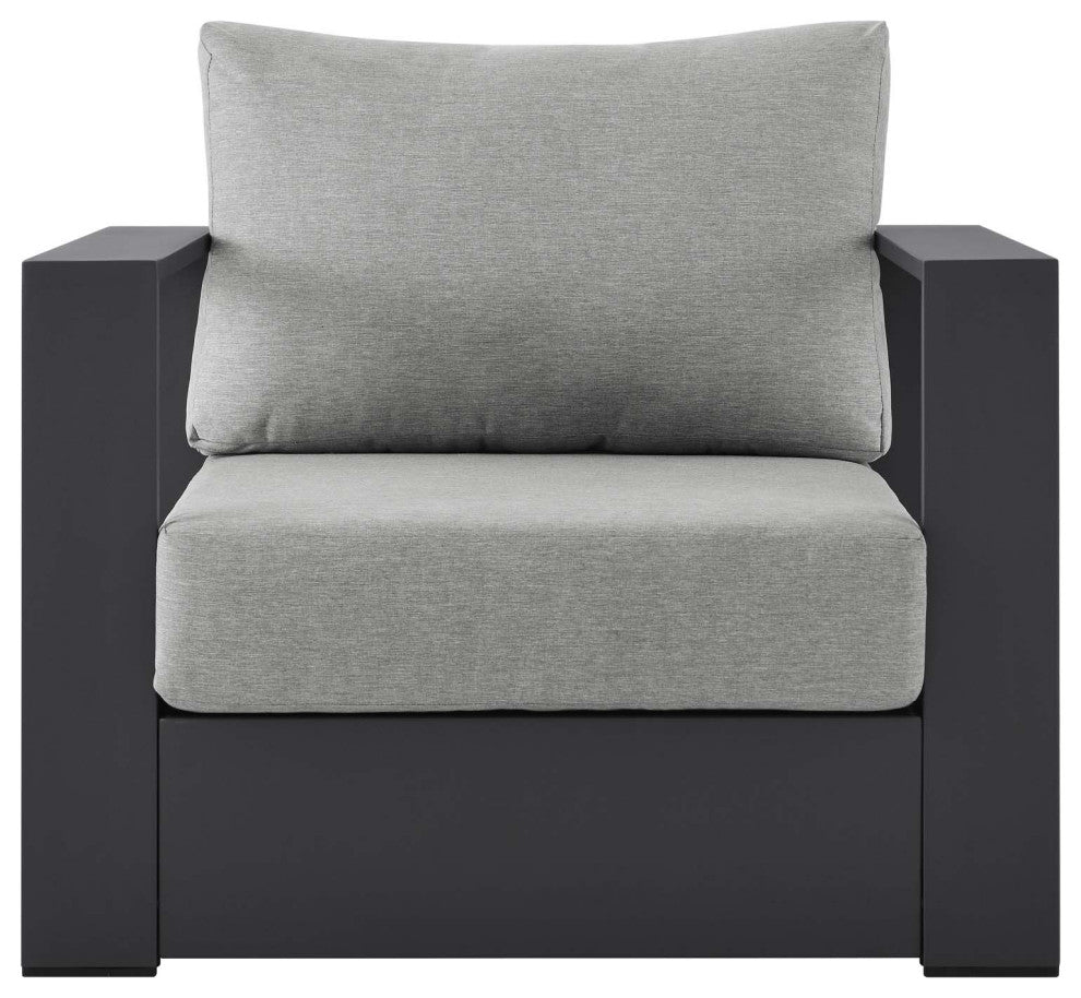 Lounge Chair Armchair, Gray, Aluminum, Modern, Outdoor Patio Hospitality