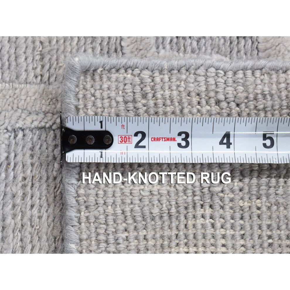 Gray Modern Design Silk With Textured Wool Hand Knotted Oriental Rug, 2'x2'10"