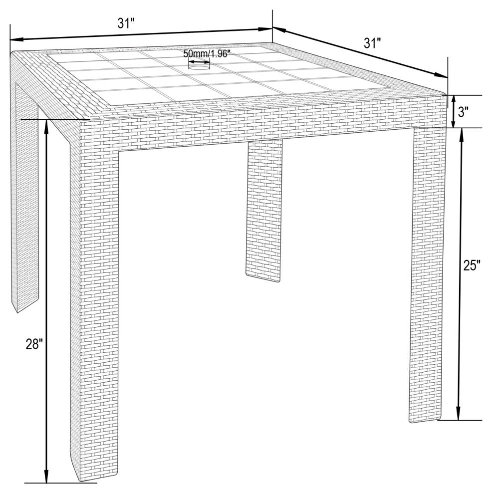 LeisureMod Mace Weave Design Outdoor Patio Square Dining Table, White