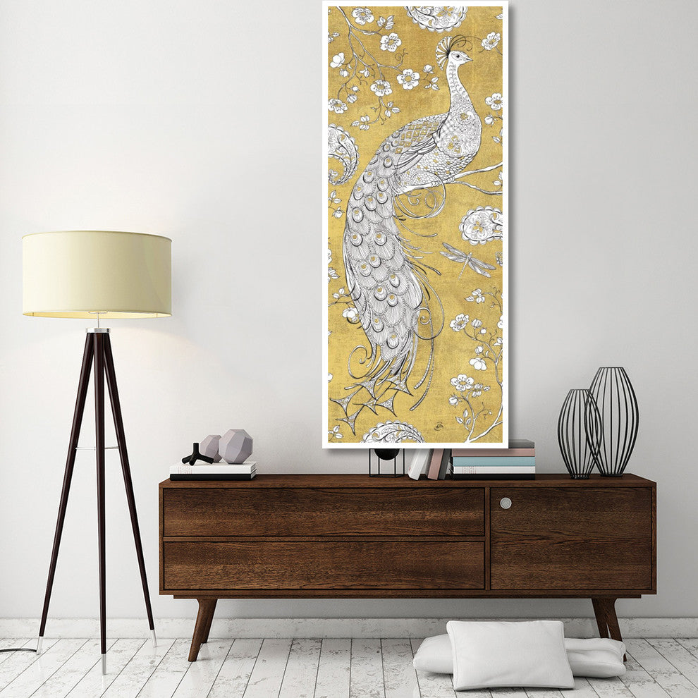 "Color my World Ornate Peacock II Gold" Print by Daphne Brissonnet, 32"x77"