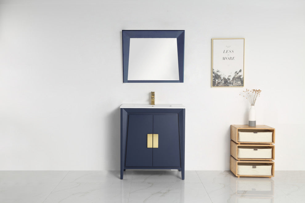 36" Larvotto Navy Blue Modern Bath Vanity, No Matching Mirror