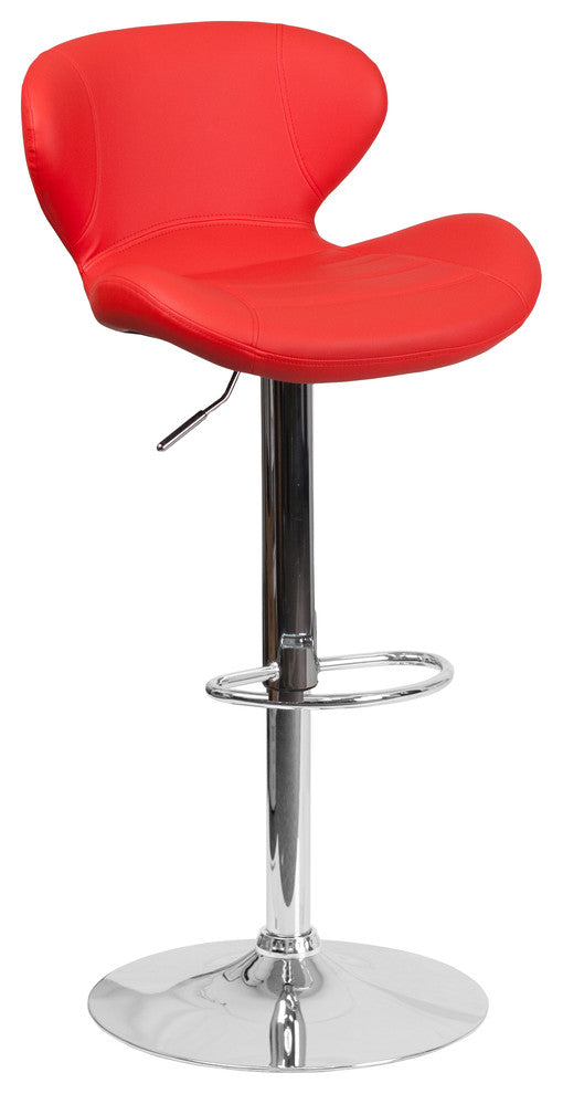 Contemporary Vinyl Adjustable Height Barstool, Red