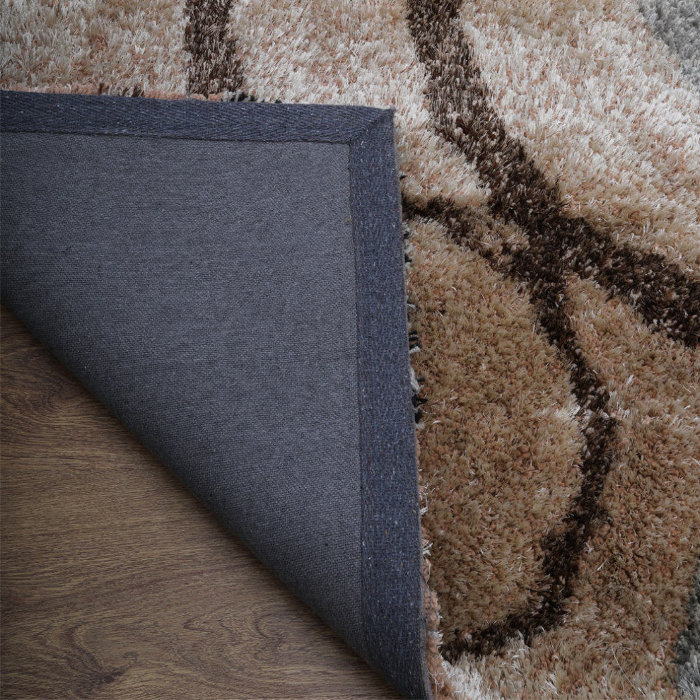 Hand Tufted Shag Polyester Area Rug Geometric Beige Multicolor, [Rectangle] 10'x14'