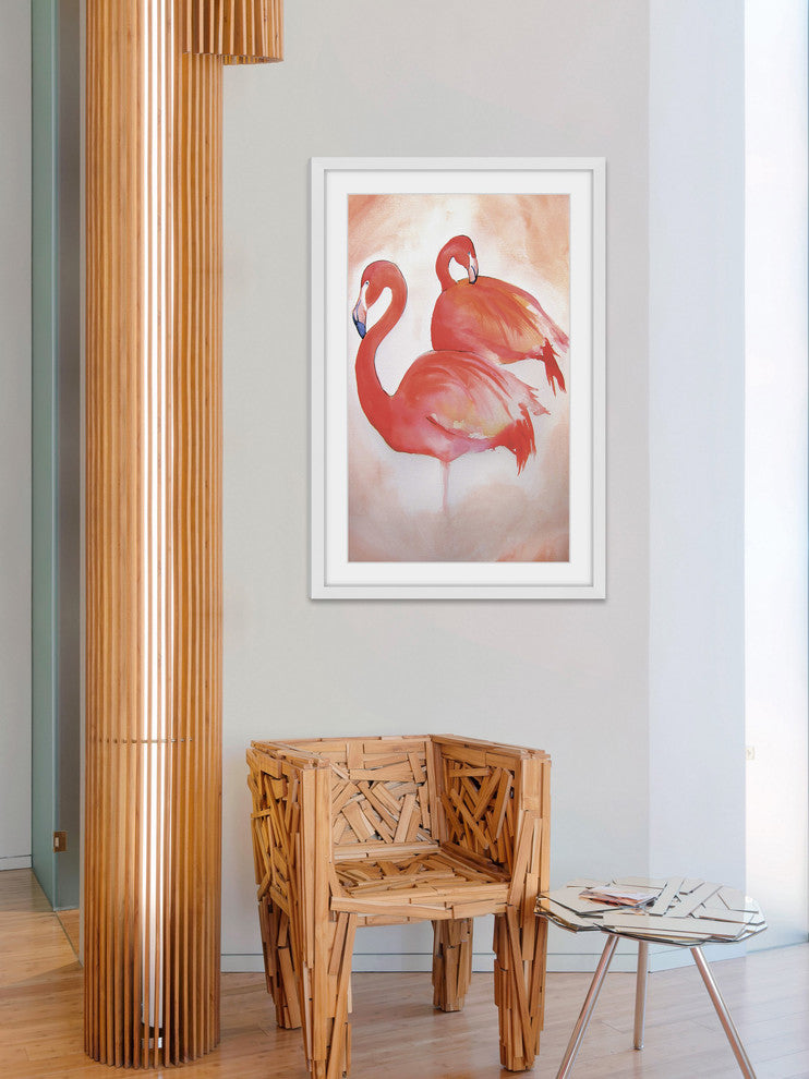 Marmont Hill, "Flamingos" by Christine Lindstrom Framed Painting Print, 12x18