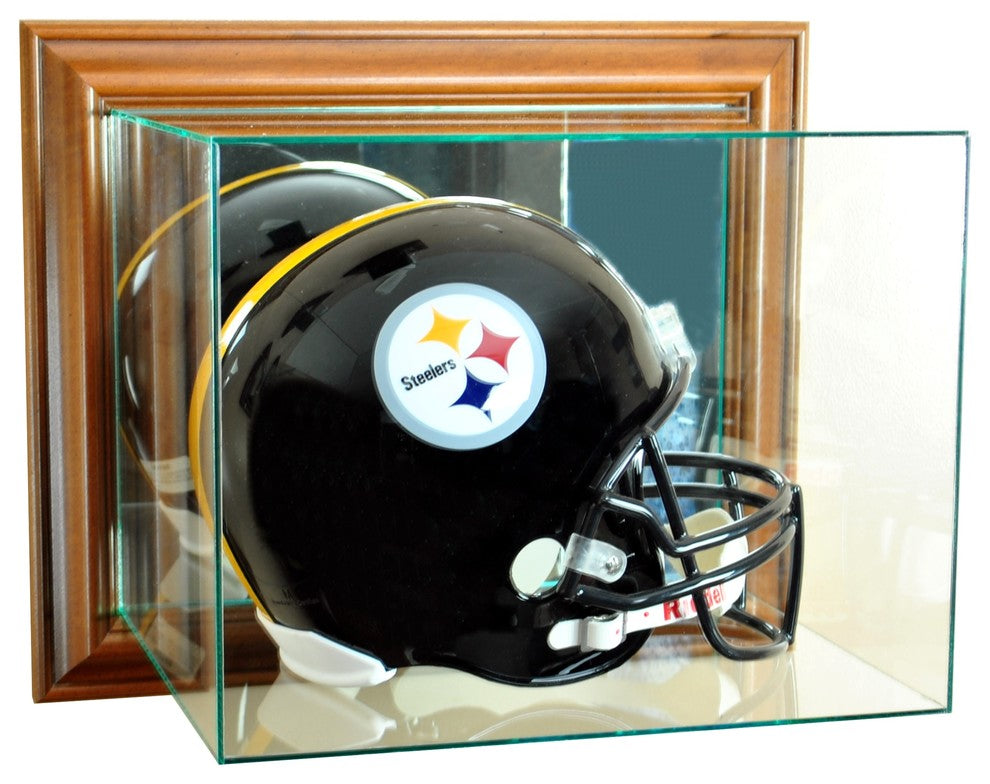 Wall Mounted Football Helmet Display Case, Walnut