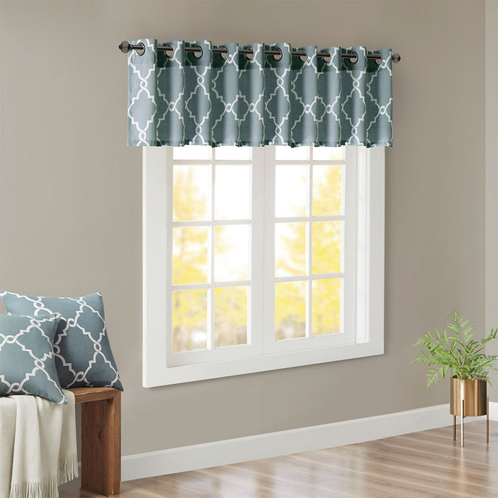 Madison Park Saratoga Fretwork Print Grommet Top Window Valance, Blue