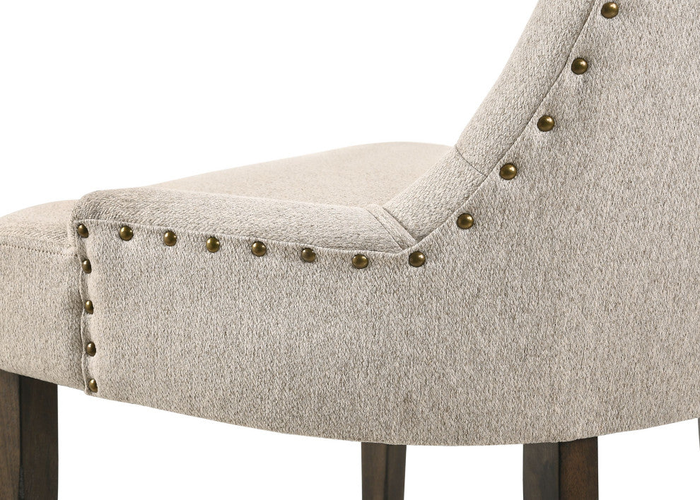 Farren Side Chair, Beige Fabric and Espresso Finish