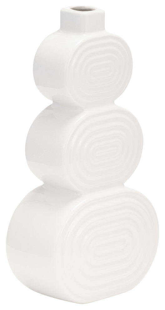 Ceramic 12" Stacked Circles Vase, White