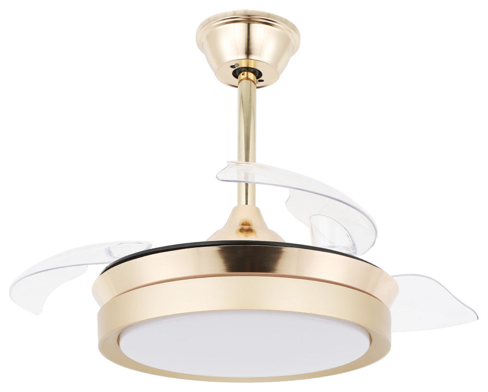 36" Modern Retractable Ceiling Fan With Light Kit, Remote Control, Gold