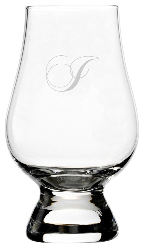 Chopin Script Etched Monogram Glencairn Crystal Whiskey Glass, Letter I