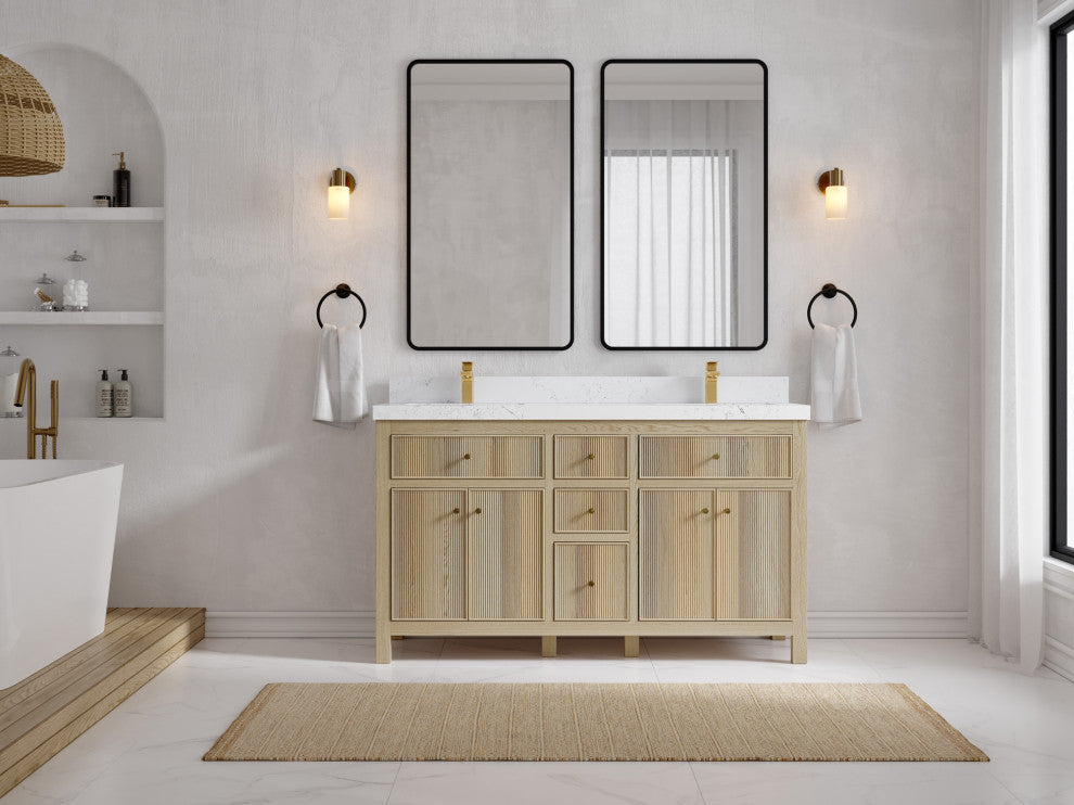 Sonoma Oak 60 Double Bathroom Vanity with 2" Empira White Quartz