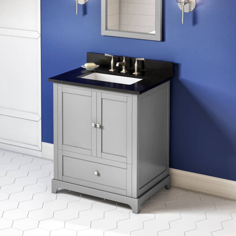 Addington Modern 30" Grey Vanity, Black Granite Vanity Top