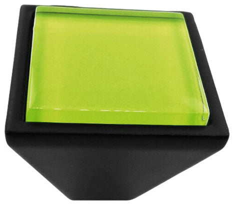 Lime Green Crystal Glass Black Metal Square Frustum Knob