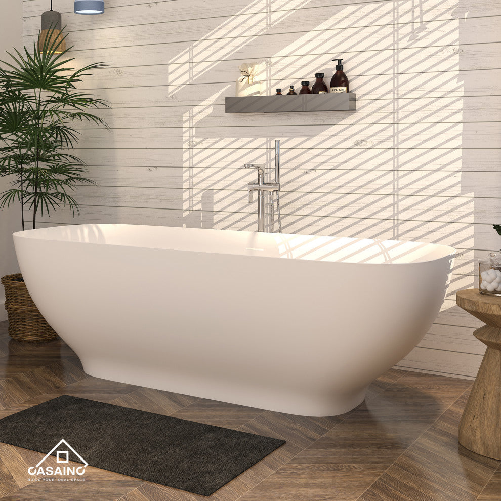 63in Solid Surface Freestanding Bathtub in Matte White, 63in