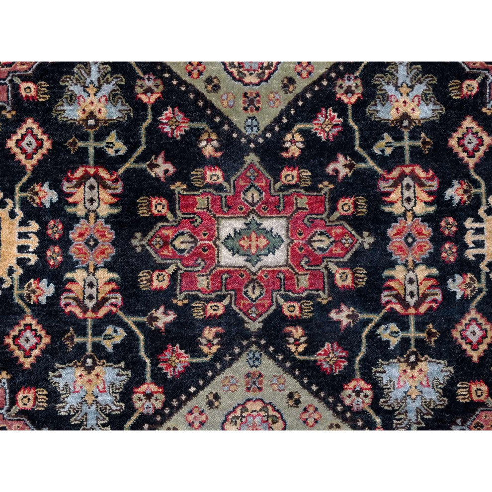 Carbon Black Wool Karajeh With All Over Pattern Hand Knotted Rug, 9'x11'11"