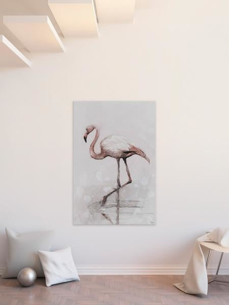 "Flamingo Splash" Painting Print on Wrapped Canvas, 16"x24"