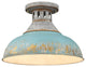 1 Light 14" Semi-Flush Mount, Aged Galvanized Steel With Teal Shade