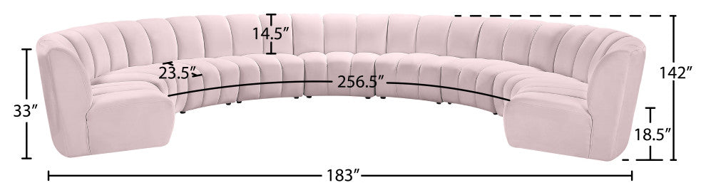 Infinity Channel Tufted Velvet Modular Chair, Pink, 9 Piece
