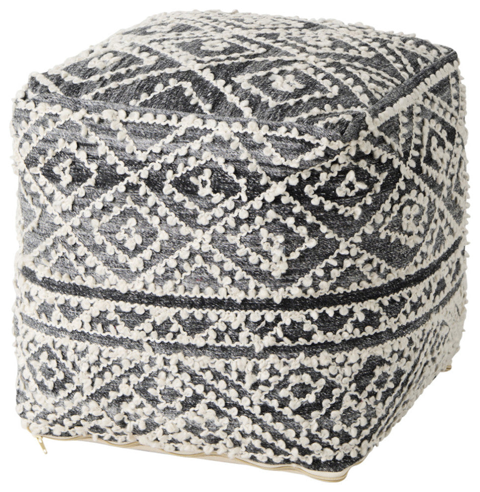 Farida 16Lx16Wx16H Dark Gray Wool and Polyester Patterned Pouf