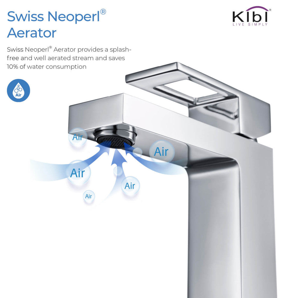 Cubic Single Hole Bathroom Faucet KBF1002, Chrome, W/ Drain