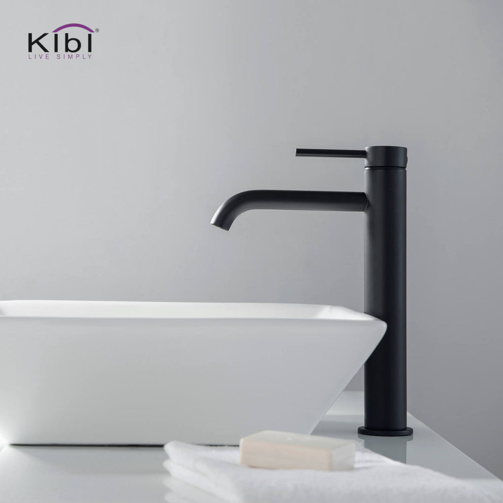 Circular Brass Single Handle Bathroom Faucet KBF1009, Matte Black, Without Drain