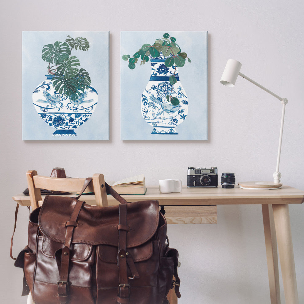 Elegant Indoor Plant Still Life Ornate Blue Vases,24 x 30