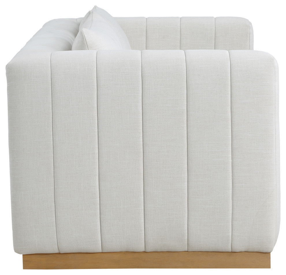 Lucia Beige Linen Textured Fabric Chair, Cream, Loveseat