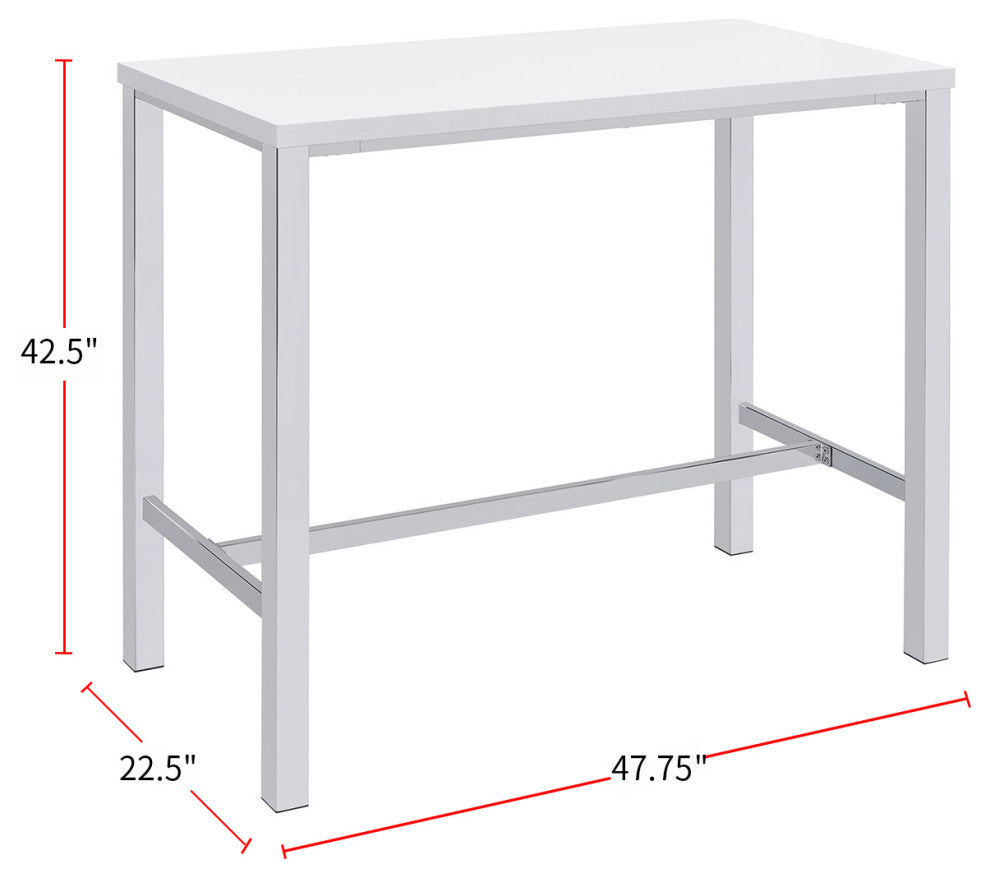 5 Piece Bar Height Dining Set, White and Chrome