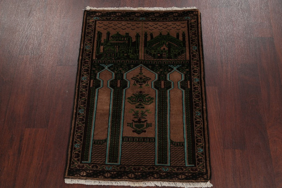 Balouch Persian Handmade Geometric Pictorial Oriental Area Rug, Brown, 3'x4'