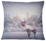 Huge Reindeer Standing in Snow Animal Throw Pillow, 18"x18"