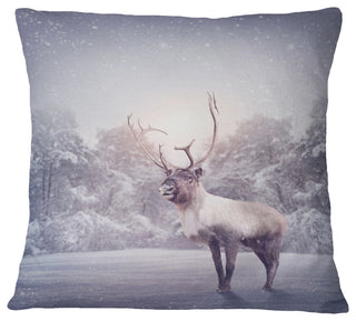 Huge Reindeer Standing in Snow Animal Throw Pillow, 18"x18"