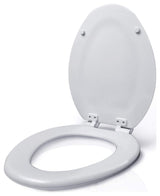 Elongated Molded Wood Toilet Seat Easy Remove Adjustable Hinge White