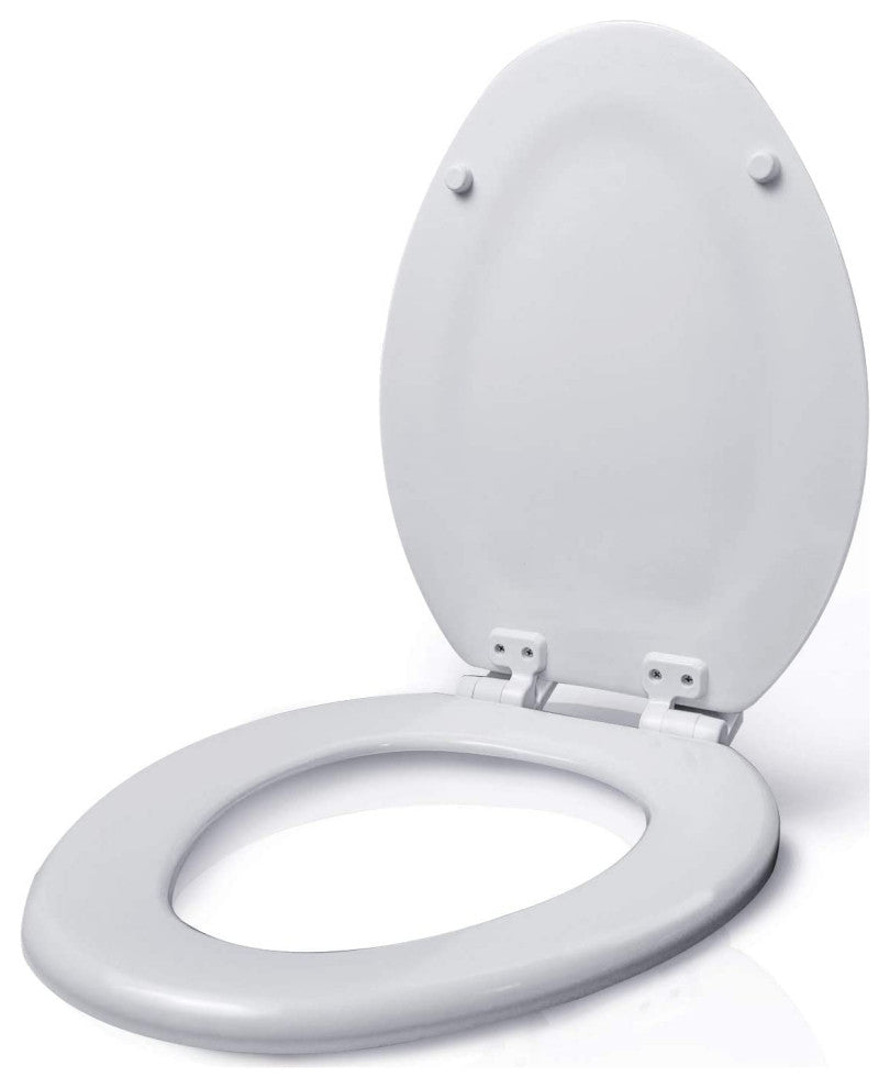 Elongated Molded Wood Toilet Seat Easy Remove Adjustable Hinge White
