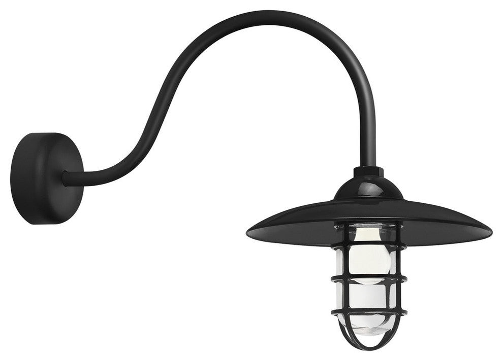 Retro Dome Sconce with Wire Guard, Black With Clear Glass, 23" Arm